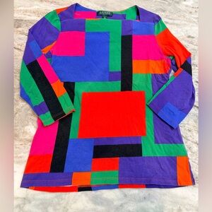 Lauren Ralph Lauren Geometric Color Block Top Women’s PL Petite